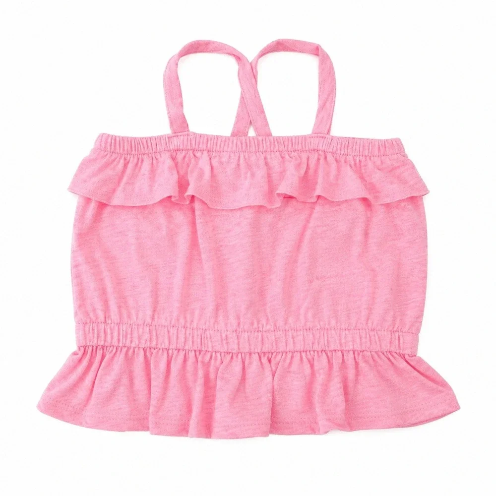 Old Navy Girls Tank Top Sz 12-18 Mo Pink Peplum Ruffle Slub Knit NEW